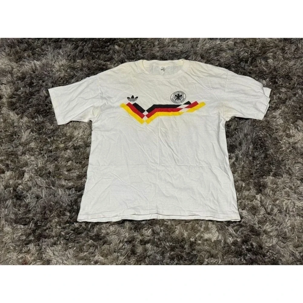 1990 Retro Size L Adidas Mens White Crew‎ Neck Germany Home Football T-Shirt
